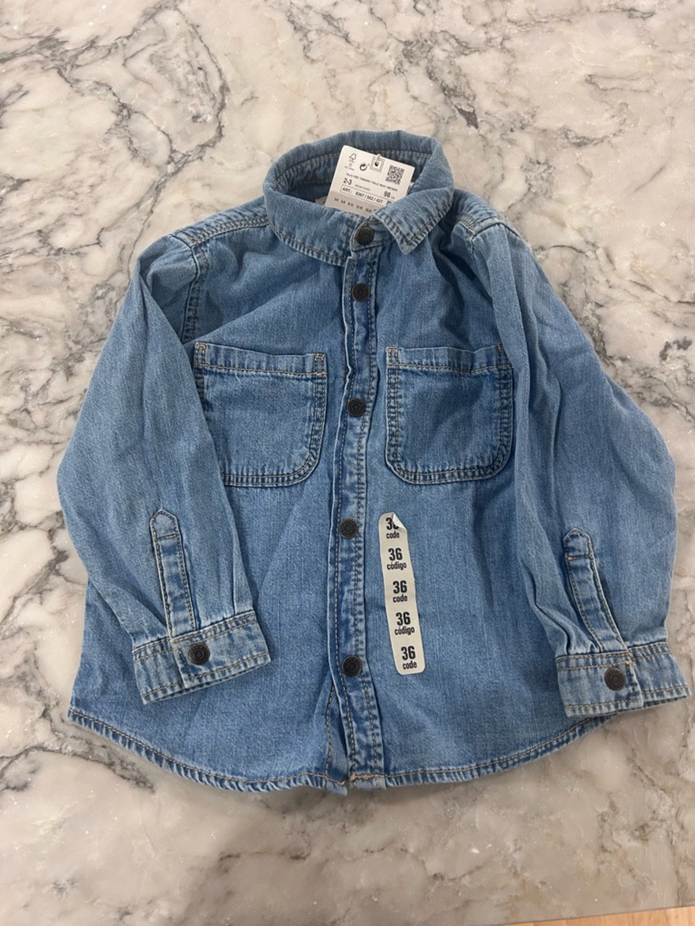 Zara Light Blue Denim Kids Shirt with Chest Pockets